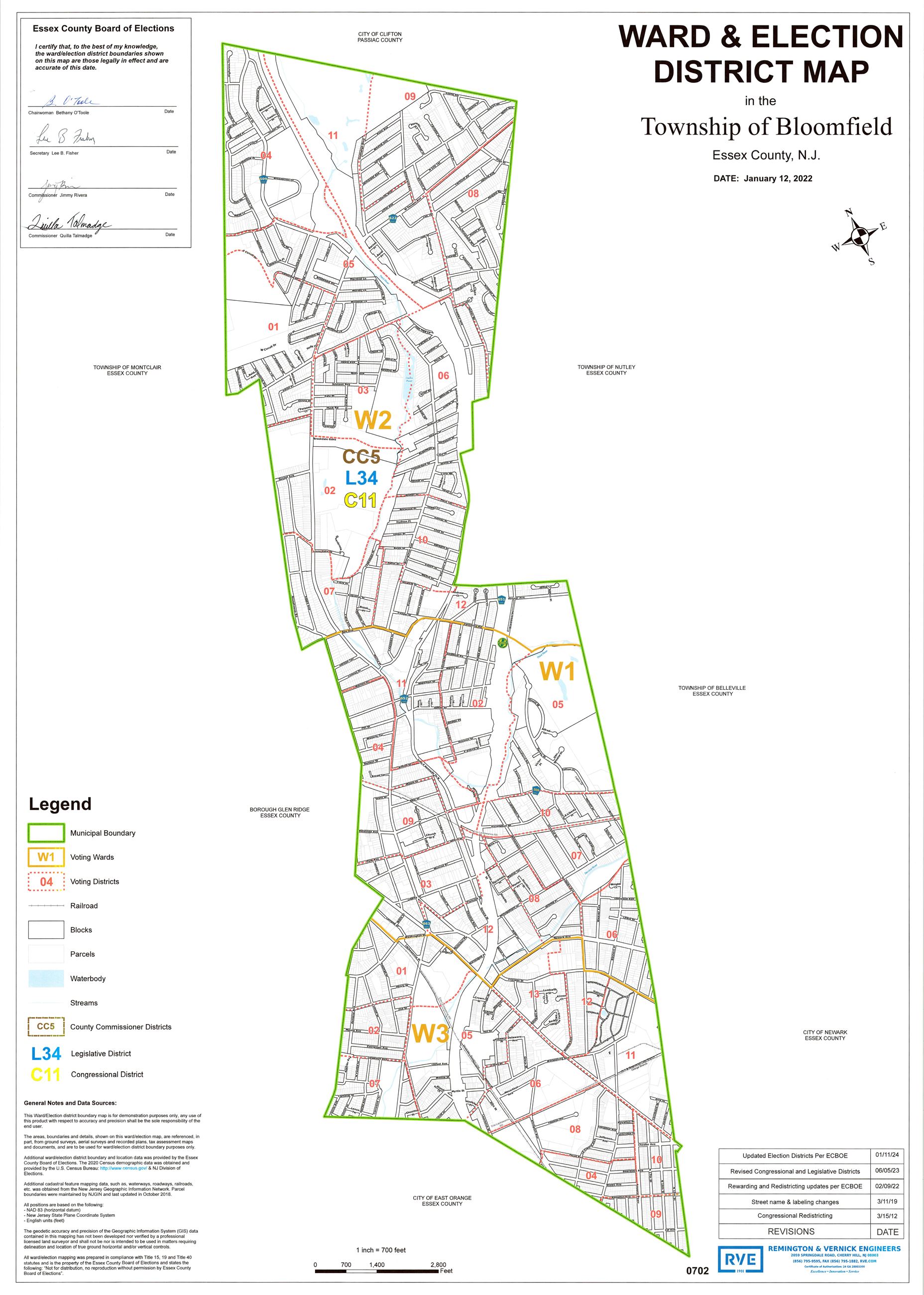 Bloomfield, Essex County 02-292-2024 Election District Map