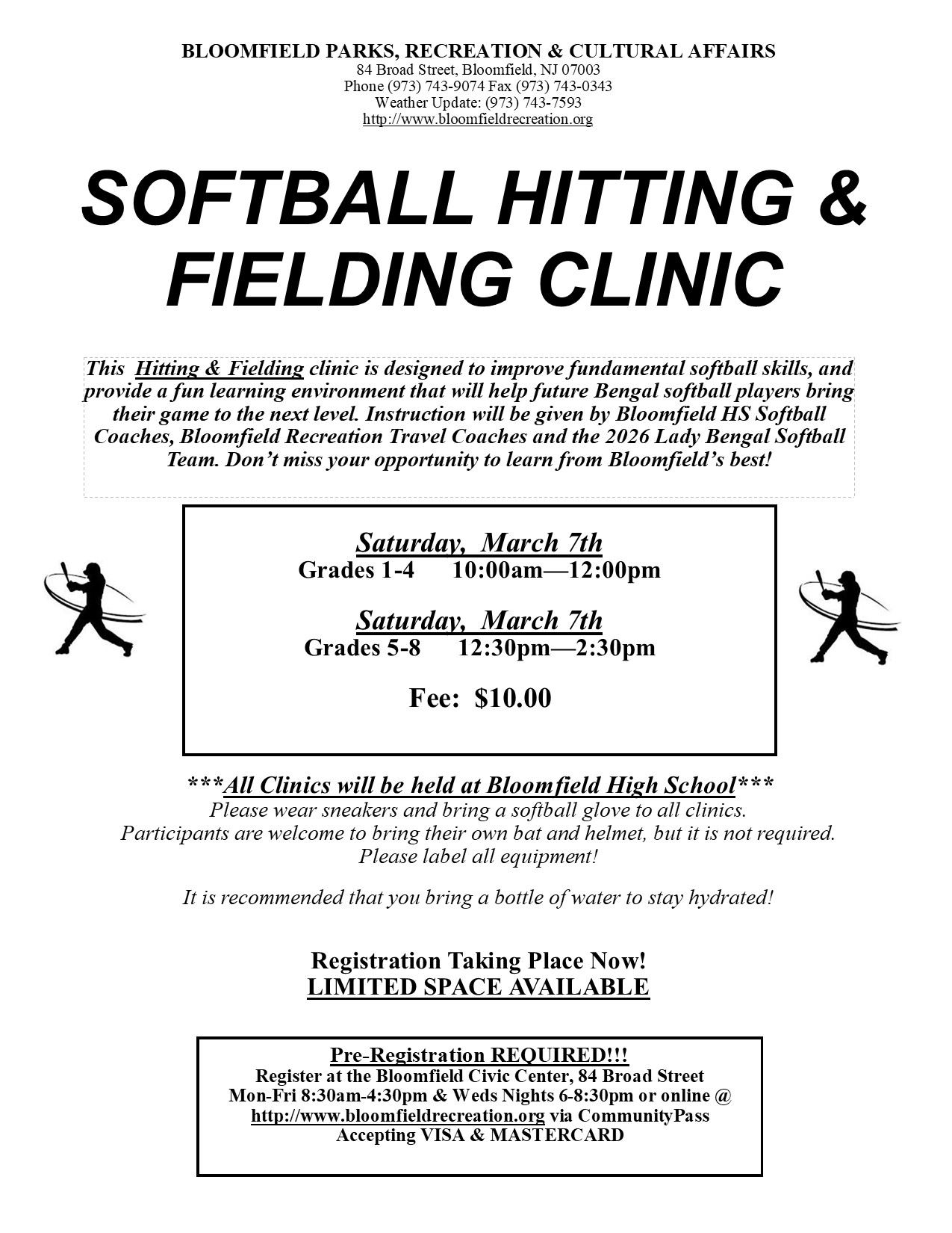 2026 Hitting and Fielding Clinic Flyer